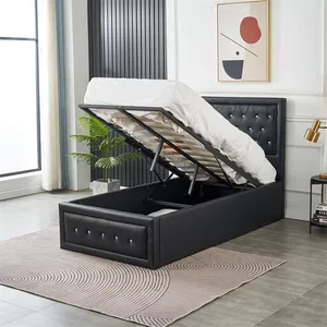 Muebles para niños cuero sintético cristal diamante copetudo extremo elevador otomano 3 pies solo negro imitación cuero marco de la cama para niños