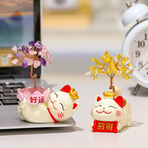 Árbol de la Fortuna de Cristal con Gato de la Suerte, Decoración de Resina para Hogar u Oficina, Regalo con Diseño de Dibujos Animados, Colección - Product Image 2