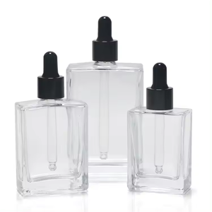 평평한 사각형 직사각형 럭셔리 15ml 30ml 50ml 100ml 투명 유리 스포이드 병 (칼라와 함께) 혈청 에센셜 오일 - Product Image 2