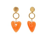 Anting Tusuk Lapis Emas Tekstur Retro Eropa dan Amerika Desain Hati Resin Bahan Stainless Steel untuk Wanita, Cocok untuk Pesta dan Sehari-hari