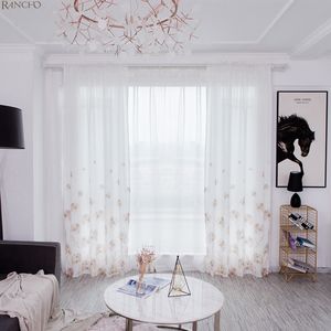 Rideau en voile transparent personnalisé avec impression florale, rideaux transparents imprimés pour le salon - Product Image 2