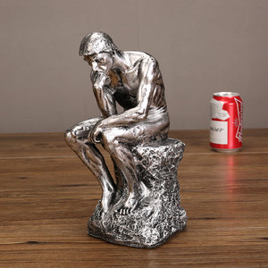 Estatua del Pensador, Escultura Moderna Clásica de Resina Art Deco, Decoración de Mesa Dorada/Plateada para Sala de Estar, Oficina, Hogar - Product Image 5
