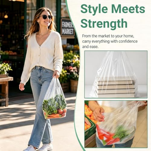 Sac en plastique PE pour sushis, aliments pour animaux et conserves - Sac de courses de supermarché avec poignée longue - Product Image 5