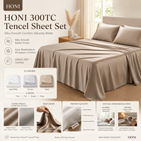 Ensemble de draps plats pour lit double HONI certifié OEKO-TEX 100% Lyocell 300tc 4 pièces, drap plat, taie d'oreiller pour tous les âges
