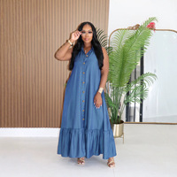 Robe ample sans manches à volants pour femme, décontractée, avec col à revers et boucle, idéale pour les vacances d'été