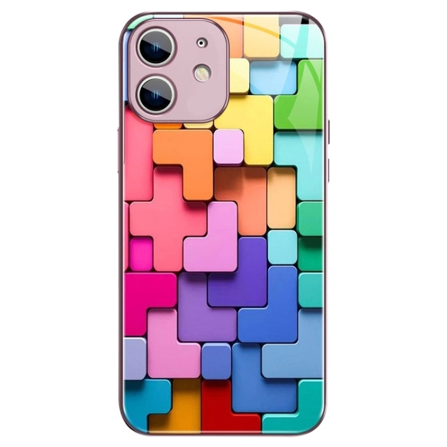 New Design for iPhone 12 Mini Colorful Toy Bricks Pattern Shockproof Glass Phone Case