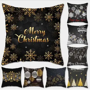 45*45cm Merry Christmas Gold Foil Printing Pillow Case for Home Happy New Year 2024 Noel 2023 Ornaments Christmas Gifts