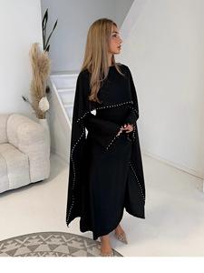 Abito Abaya in <span class=keywords><strong>Raso</strong></span> di Lusso Modesto per Feste Serali a Dubai 2026, <span class=keywords><strong>Vestito</strong></span> <span class=keywords><strong>Lungo</strong></span> Monocolore con Perline per Donna - Product Image 3