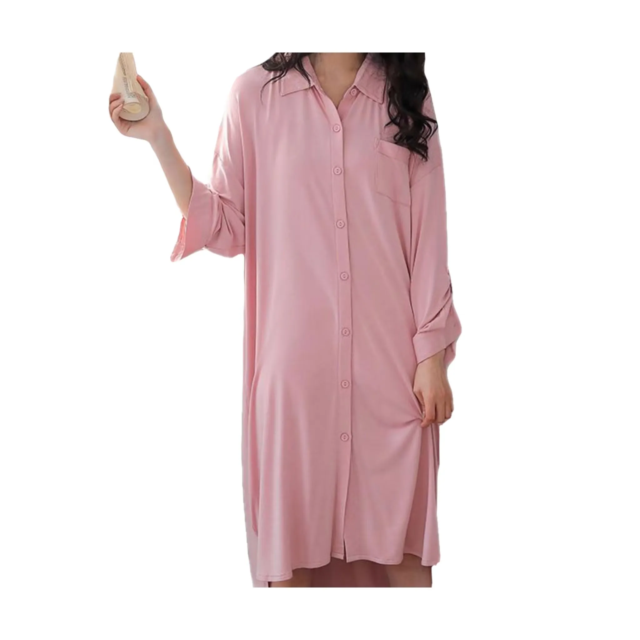China Manufacturer Factory Price Living Leisure pure color button ladies sleepwear