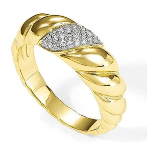 Bague de cocktail Q940 en or jaune avec diamants sertis pavé, taille brillant rond, bague de fiançailles fine pour femme - Product Image 2