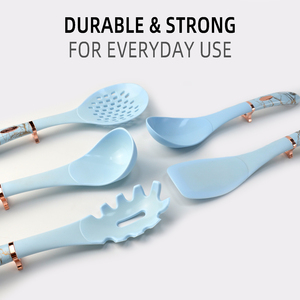 双酚a免费厨房用品<span class=keywords><strong>5</strong></span>件撇油器勺抹刀镀金蓝色烹饪硅胶餐具套装 - Product Image 2