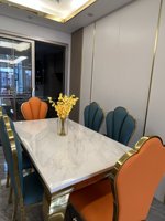 Table à manger en dalle de marbre de style italien, design moderne minimaliste, luxe léger, rectangulaire, 6 places, démontable, Nouveauté 2026