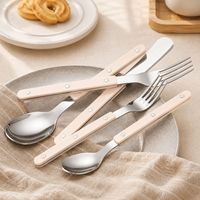 Ensemble de couverts rétro rivetés en acier inoxydable 430, couteau à steak, fourchette, cuillère avec manche en bois de saule, racloir à beurre, couverts de restaurant