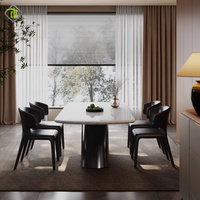 Con el fabricante profesional que agrega un toque de moda a los hogares modernos, mesa de comedor con patas de metal superior de losa de piedra minimalista