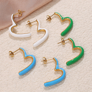 Pendientes esmaltados con forma de corazón para mujer, aleación de zinc, diseño irregular, joyería de regalo EH808 - Product Image 1