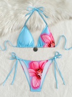 Detail Pakaian Renang Wanita STOCK Print Ties Basic Brazilian Bikini Ukuran S-L