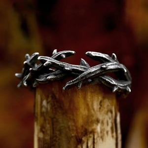yunnique Men's Retro Tree Branch <b>Ring</b> Stainless Steel Olive Branch Design Gift Jewelry - Product Image 1