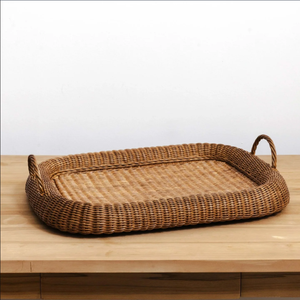Bandejas para servir de ratán, cesta tejida Rectangular gruesa hecha a mano con asas, bandeja de ratán Natural para comida, té, café, decorativa - Product Image 1