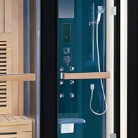 Cabine de douche et sauna infrarouge combinée, en bois de pruche, avec zone de douche humide indépendante pour usage domestique