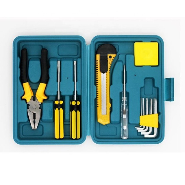 12PCS Portable Plastic Toolbox Electrician Tool Set Blow Case+ Color Box + Shrink SR8012A