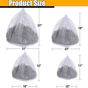 Wholesale Cheap Reusable Large Mesh Polyester Laundry Bags with Drawstring Custom Logo Sustainable Home Use - Product Image 3