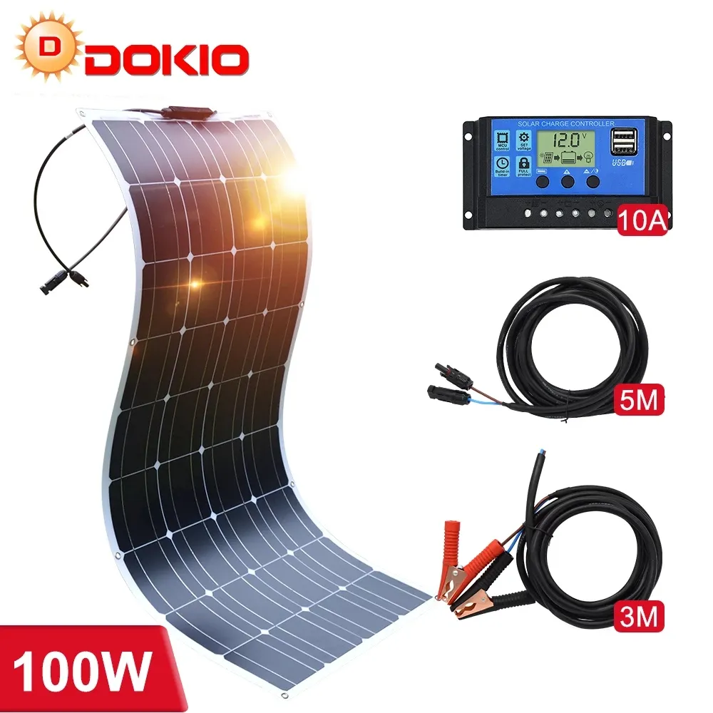 Dokio Top bán chúng tôi EU kho năng lượng mặt trời Kit 18V Mono 100 wát linh hoạt năng lượng mặt trời cho xe/thuyền/nhà năng lượng mặt trời phí 12V năng lượng mặt trời bảng điều khiển