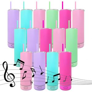 Custom Logo 25 Packs Matt Macaron Blank Sublimation 20Oz <b>Music</b> Speaker Tumbler With Lids Uv Dtf Wraps for Laser Engrave - Product Image 3