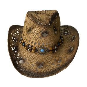 Wholesale Cheap Unisex Floppy Western <b>Hat</b> <b>Bands</b> Distressed Raffia Straw Cowboy <b>Hat</b> Sports Casual - Product Image 2