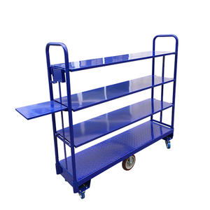Carro de mano de almacén de supermercado de acero brillante de alta calidad, gran capacidad, estructura de malla de plataforma de 500KG, 4 ''PU - Product Image 1