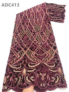Tela de encaje de guipur nigeriano con lentejuelas Multicolor, tejido de terciopelo bordado a mano - Product Image 2