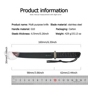 YA.SHA SAMURAI BLACK Cuchillo de Bolsillo Táctico de Combate Personalizable OEM, Hoja Fija de Acero Inoxidable de Alta Calidad, Borde Recto G10 - Product Image 6