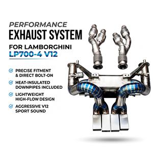 Kit d'échappement complet Vortex Titanium Blue avec soupapes pour Lamborghini LP700-4 V12, avec boucliers thermiques, downpipes et embouts quadruples argentés - Product Image 1