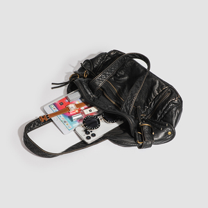 Bolso Boston <span class=keywords><strong>Grande</strong></span> de Piel Sintética PU Impermeable Negro para Mujer, con Correa Ajustable, Cierre de Cremallera y Cadenas, Estilo Casual, Suave, para Verano y Otoño - Product Image 5