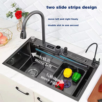 Support de couteau à affichage numérique bol simple 304 en acier inoxydable deux bandes coulissantes cascade volante évier de cuisine avec lave-gobelet
