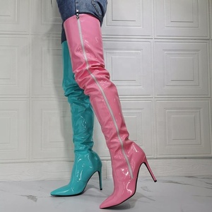 Candy Color Big Size 47 Pointed Toe Thin Heel Women Two-tone Thigh High Booties Side Zipper Over Knee High <b>Boots</b> for Ladies - Product Image 2