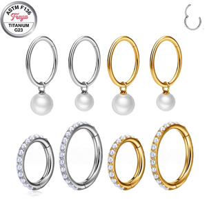 Pendientes colgantes finos de titanio ASTM F136 Freya con perla para perforaciones, joyería para <span class=keywords><strong>piercing</strong></span> corporal, aretes, anillos para la nariz, y piercings para el septum. - Product Image 1