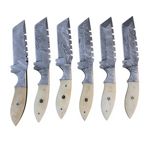 Couteau à lame fixe de style Tanto, acier Damas, manche en os bleu, pointe tombante, couteau de survie pour le camping - Garantie de 3 ans - Product Image 1