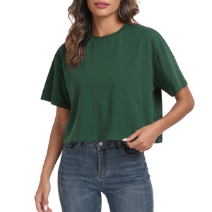 T-shirt court pour femme en coton doux et respirant, à manches courtes, col rond, coupe ample, style streetwear d'été, séchage rapide, écologique - Product Image 1