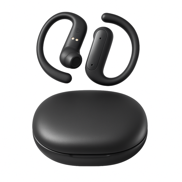 Matte Black Ear Hook Earbuds Wireless In-Ear Sports Headphones with Noise Reduction and Long Battery Life