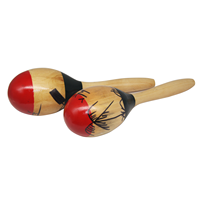 Paire de maracas en bois avec têtes rouges, motif palmier peint, poignées en bois naturel, pour la musique