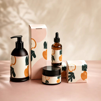 Ensemble d'emballage cosmétique de luxe personnalisé avec impression d'étiquettes, flacon compte-gouttes en verre ambré, pot pompe à lotion pour les soins de la peau