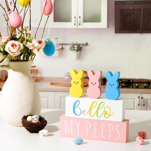 DAMAI Easter Bunny Wooden Ornament Creative Festival Party Table Decor Craft Wooden Easter Rabbit for Holiday Home Decor - Product Image 1
