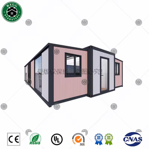 Casa contenedor prefabricada expandible de color rosa pastel, tipo L, villa modular para campamentos al aire libre y alojamiento de vacaciones de corta duración. - Product Image 2