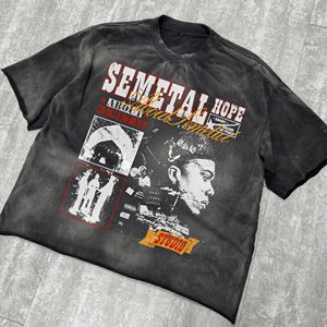 Personalized Screen Printing Cropped Tee Shirt Streetwear Distressed Graphic T-shirts French Terry Oversized Acid Wash t Shirt - Product Image 1
