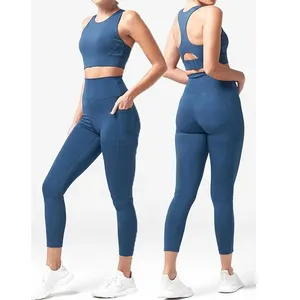 Setelan pakaian Yoga wanita, set Legging punggung pembalap, pakaian olahraga wanita, bra legging Yoga