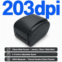 Printer Label Pakaian Gprinter GP-1124T 203dpi Thermal Transfer 118mm USB Ribbon 2~6 inci/detik untuk Label Cuci Pakaian Retail