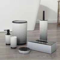 Ensemble d'accessoires de salle de bain en céramique scandinave rétro bleu et blanc à pois, 8 pièces, distributeur de savon, porte-brosse de toilette, poubelle