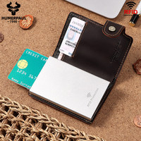 Dompet Lipat Ganda Pendek Kulit Asli Anti Maling RFID Blocking dengan Ritsleting & Kancing Pengunci, Tempat Kartu Unisex