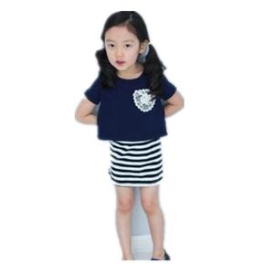 Conjunto de Ropa Infantil al por Mayor, Camiseta Casual de Manga Corta con Falda a Rayas, Trajes para Niñas Pequeñas de Fábrica China - Product Image 1