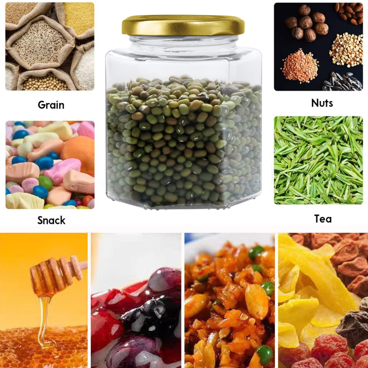 Clear Glass Jars 12 oz Glass Honey Jars with Golden Lids Wooden Honey Sticks